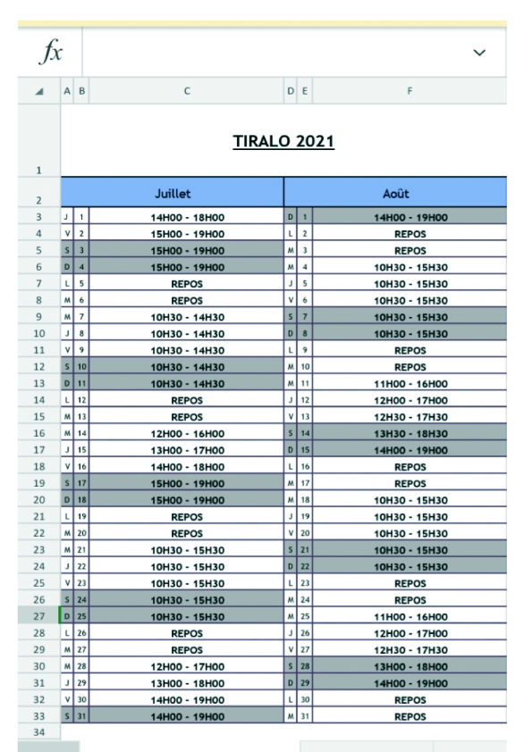 calendrier & horaire handiplagiste